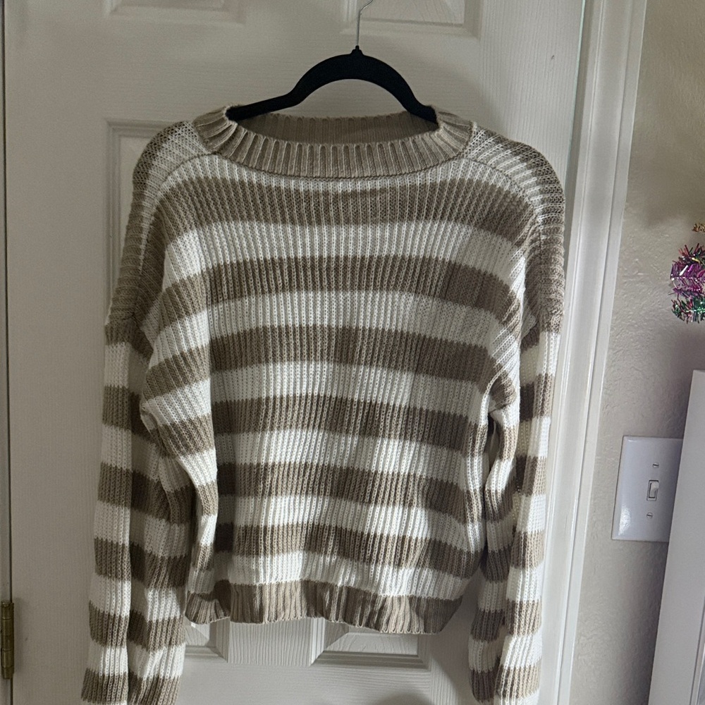 SHEIN Beige and White Striped Sweater